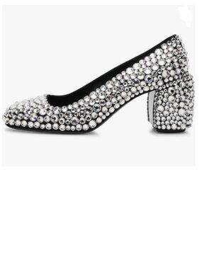 Maiyang Silver Studded Sparkling Rhinestone Slip on Pump Square Toe Special Shoe